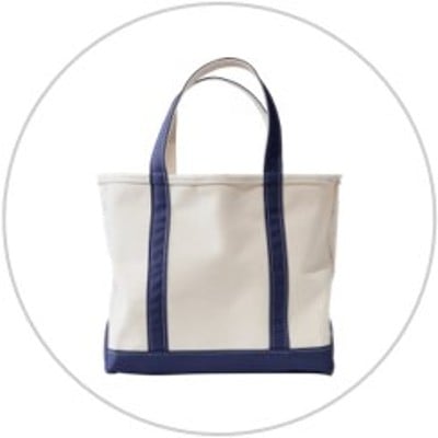 A canvas Boat & Tote bag inside a light gray circle.