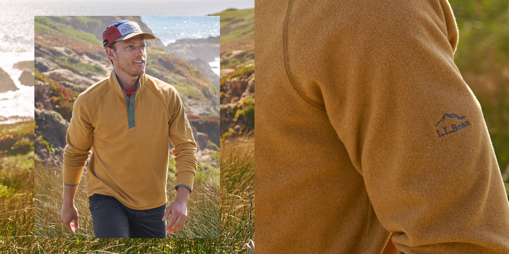 A split image of a man wearing