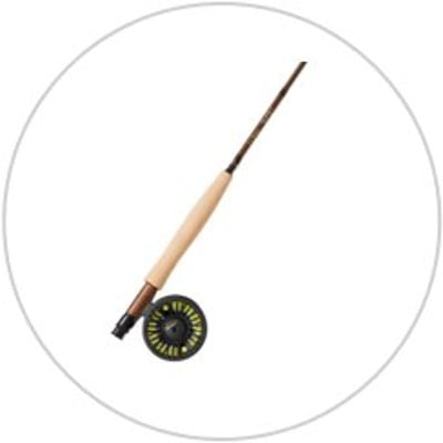 Fishing pole inside a light gray circle.