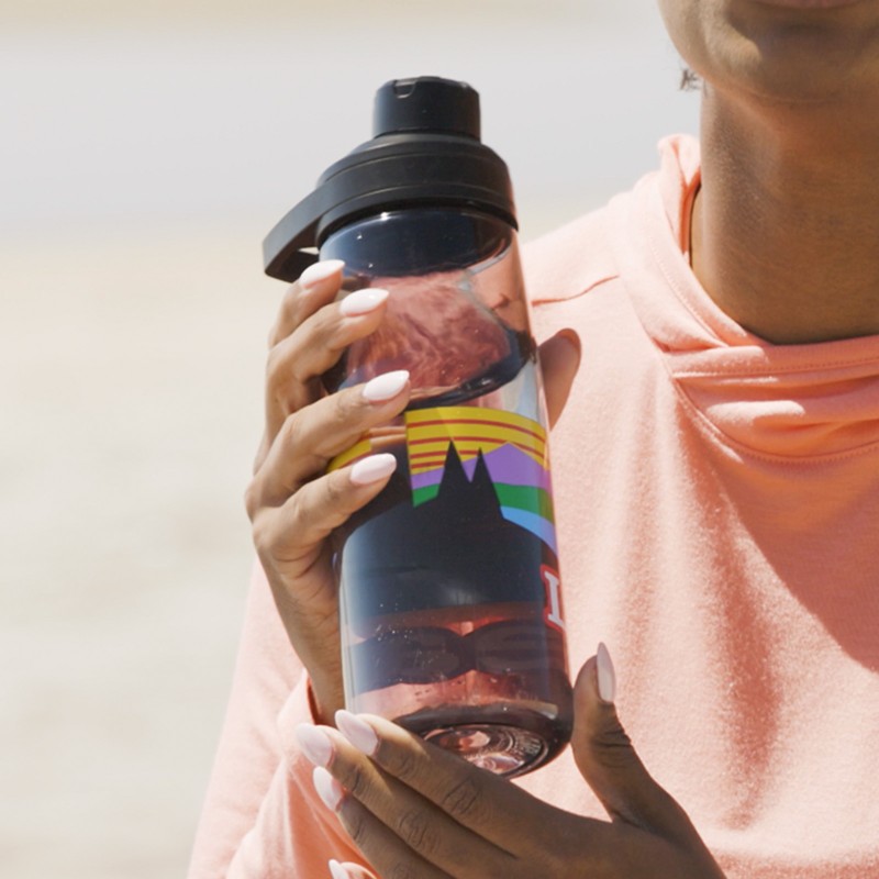 Close-up of Stephanie holding a water bottle.