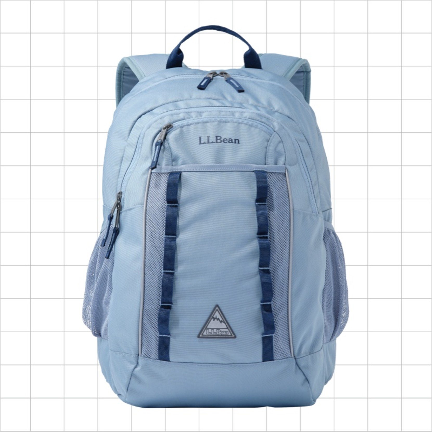 A light blue school backpack.