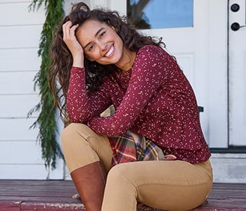 Women's Pima Cotton Tee, Long-Sleeve Crewneck Print