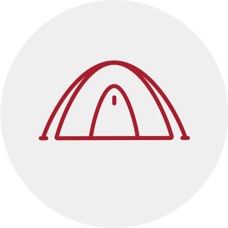 Red line illustration of a tent