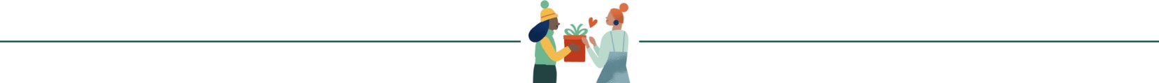 Holiday illustration of two people opening a gift