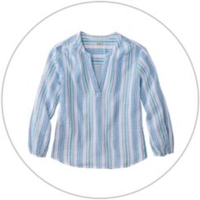 A blue striped shirt inside a light gray circle.