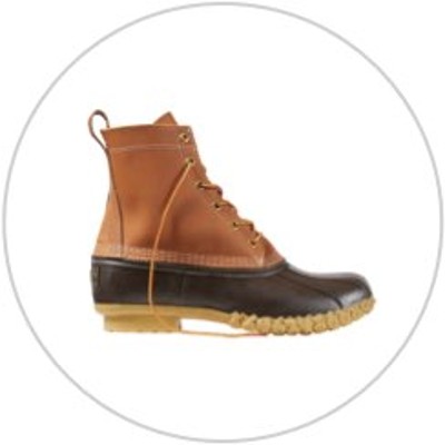An L. L. Bean boot inside a light gray circle.