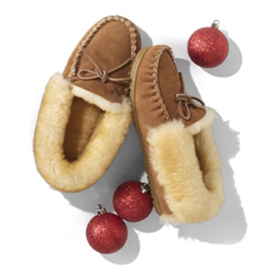Image of a pair of slippers with holiday Chritmas balls